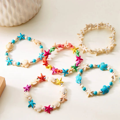 Luckacco Bohemian Imitation Shell Beads Bracelet For Women Sea Star Turtle Woven Rope Bracelet Handmade Friendship Beach Holiday  Jewelry