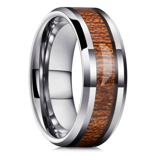 Luckacco Fashion 8mm Men Stainless Steel Rings Inlay Meteorite Abalone Shell Rings For Men Women Wedding Engagement Band Jewelry Gift