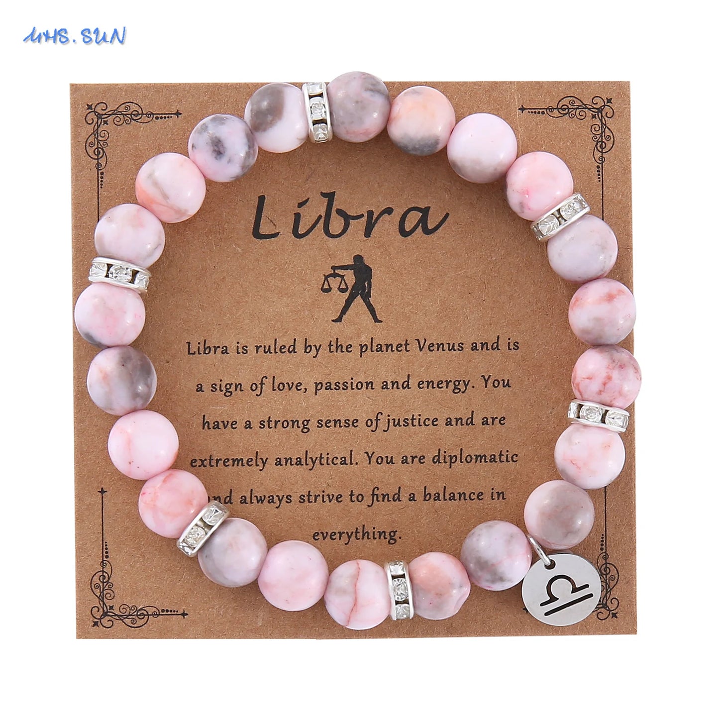 luckacco mhs.sun 12 star zodiac sign pink zebra stone beaded bracelets constellation fashion birthday party jewelry for women men