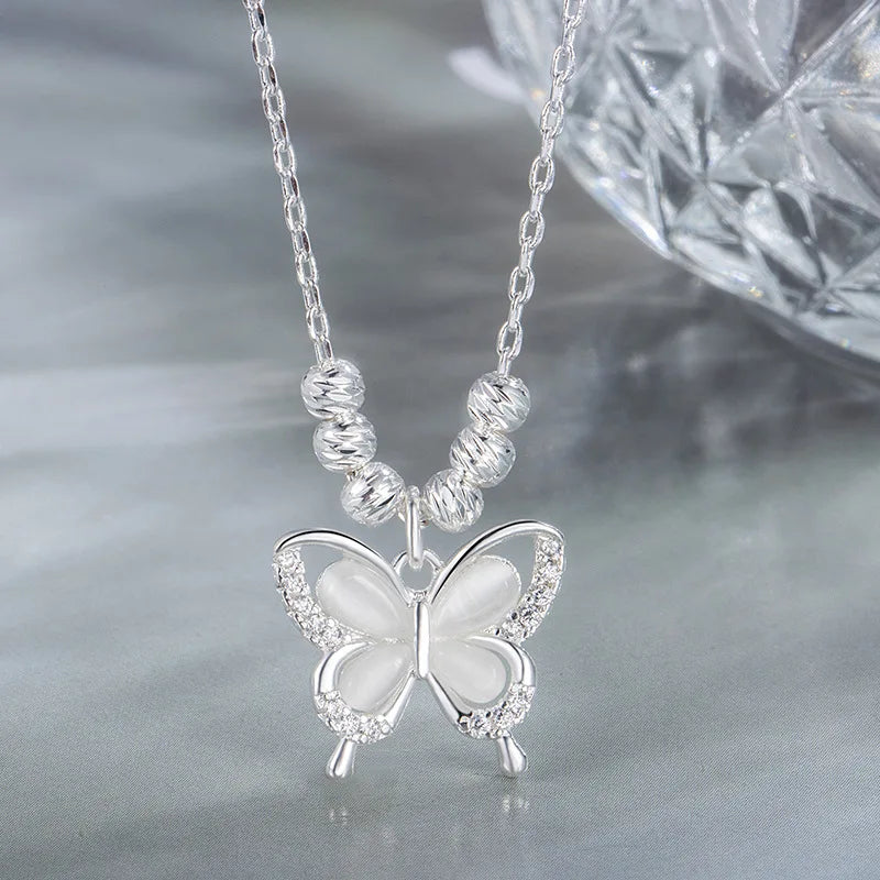 luckacco new 925 sterling silver butterfly necklace simple personality charm animal pendant birthday gift for women exquisite jewelry