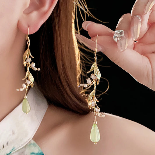 Luckacco Lily Of The Valley Leaf Water Drop Resin Dangle Earrings For Women Partysu New In Earring Hook Vintage Fashion Cheongsam Jewelr