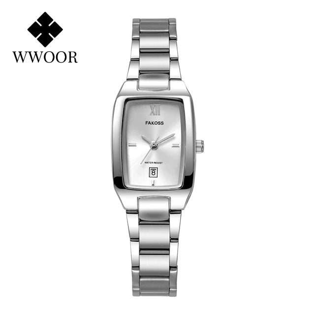 luckacco wwoor elegant women's watch fashion stainless steel waterproof ladies quartz wristwatch luxury bracelet watches date reloj mujer