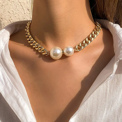 Luckacco Vintage Punk Cuban Chains Necklaces Women Gothic Imitation-Pearl Pendant Necklace Girl Chokers Fashion Accessories Jewellery