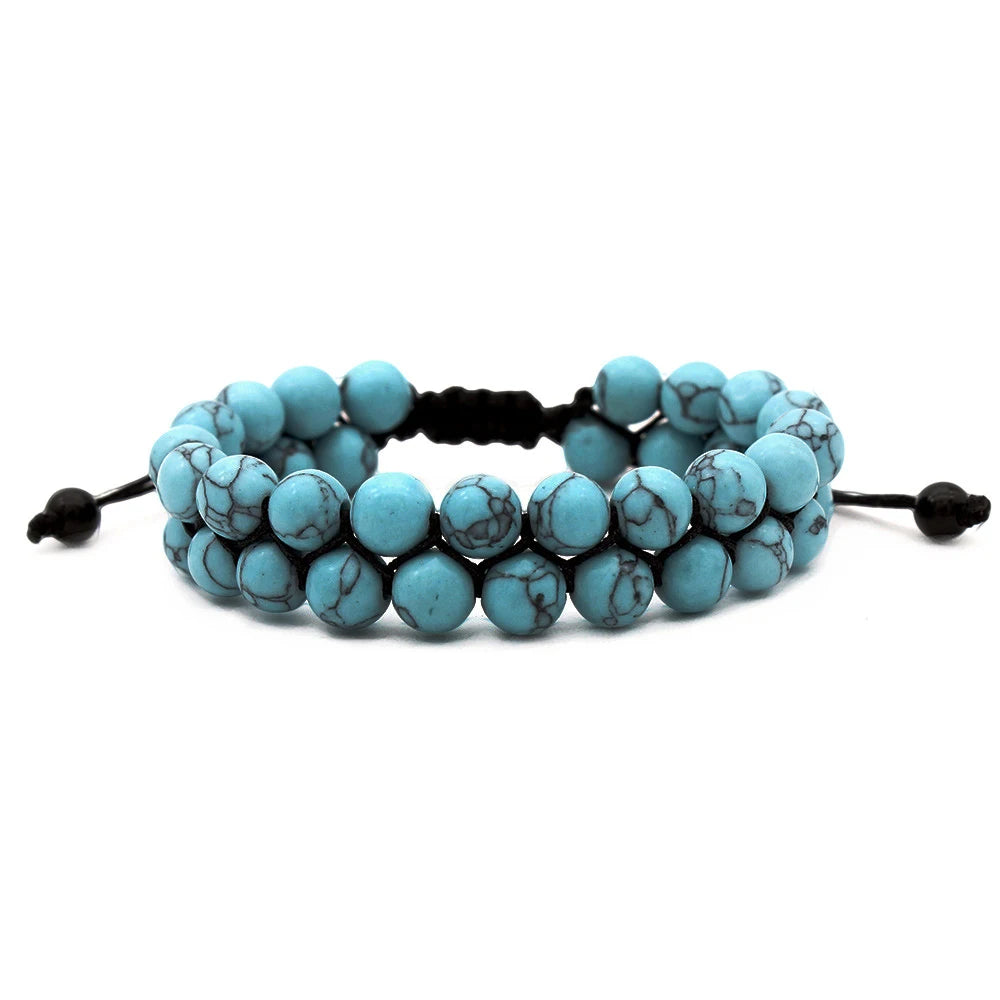 luckacco fashion men tiger eye natutal stone beaded braided bracelet bangles handmade double layer lapis lazuli bracelets hommes