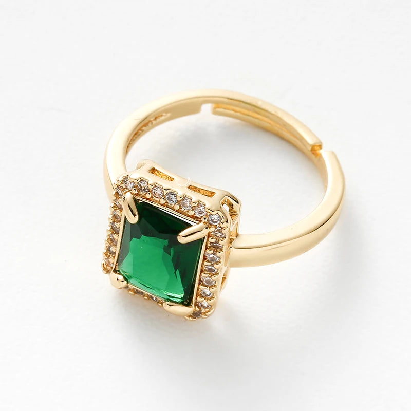 luckacco new arrivals women's rings zircon square green black open rings girls party finger ring fashion copper jewelry gifts