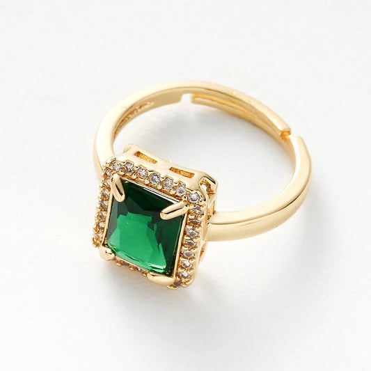Luckacco New Arrivals Women's Rings Zircon Square Green Black Open Rings Girls Party Finger Ring Fashion Copper Jewelry Gifts