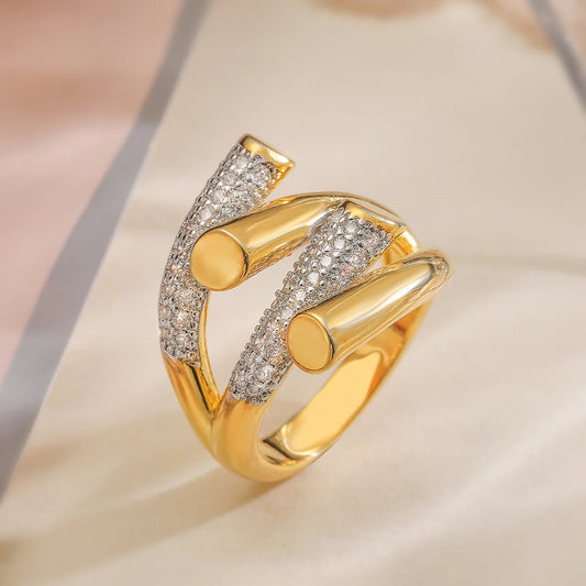 Luckacco 31styles Luxury AAA Cubic Zirconia Inlay Copper Wedding Jewelry Gold Color Statement Geometric Rings For Elegant Women