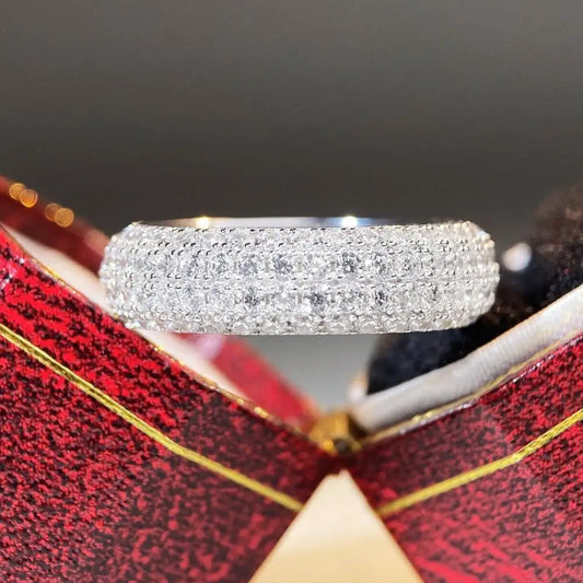 Luckacco Luxury white gold solid platinum PT950 Hip Hop Full Diamond Ring Unisex Medium European and American Popular Ring