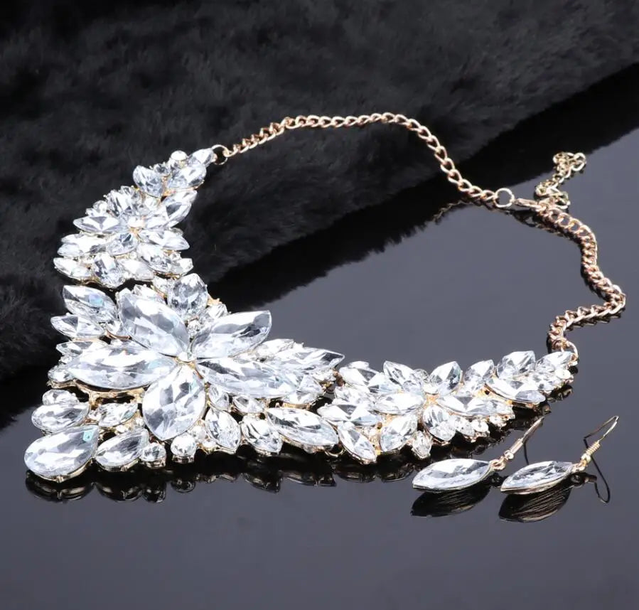 luckacco fashion crystal jewelry sets bridal necklace earrings sets wedding party jewelery dress jewellery decoration accessories