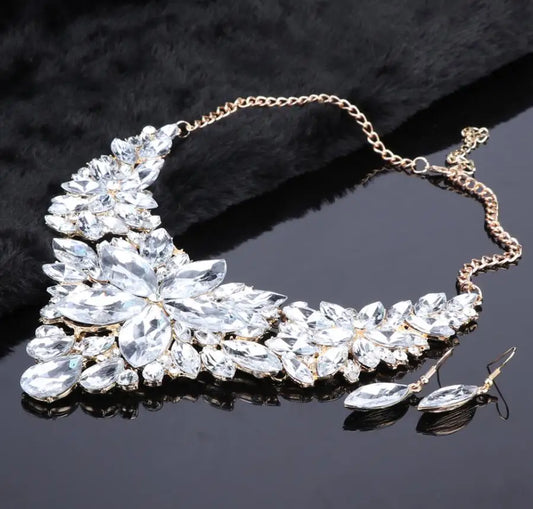 Luckacco Fashion Crystal Jewelry Sets Bridal Necklace Earrings Sets Wedding Party Jewelery Dress Jewellery Decoration Accessories