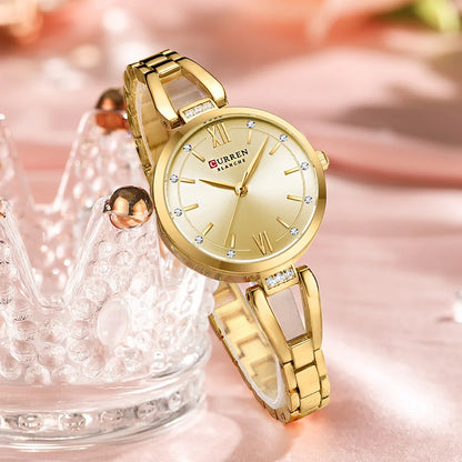 Luckacco CURREN Luxury Hight Quality Quartz Watch Fashion Charming Rhinestones Stainless Steel Band Women's Wristwatches