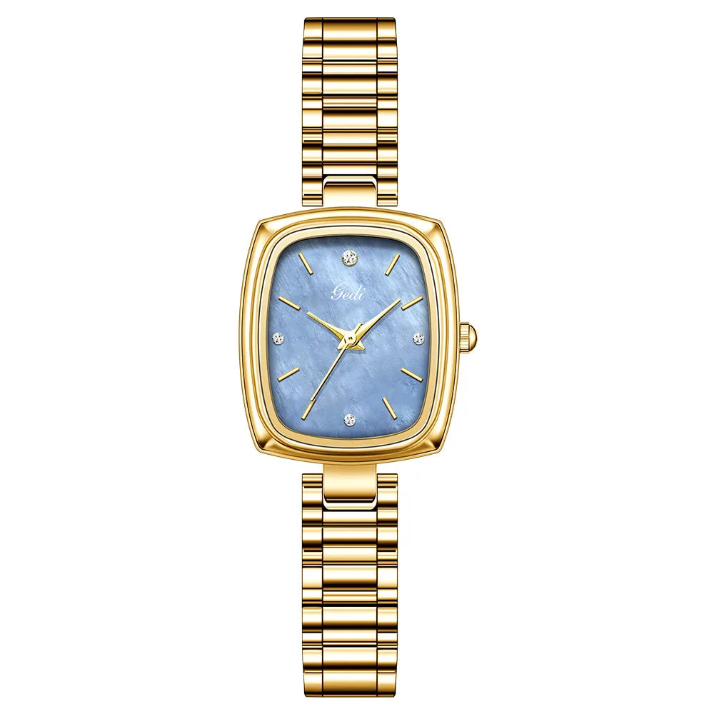 luckacco bracelet watch retro tv niche high-end gold watches steel strip waterproof small dial women's fashion quartz clock wristwatches