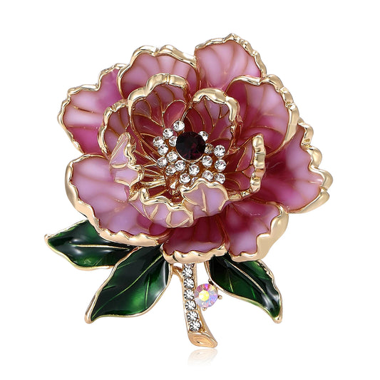 Luckacco Beaut&Berry Trendy Luxury Peony Flower Brooches for Women Unisex Plant Pins Friends Party Gifts Banquet Jewellery Accessories