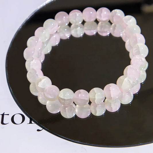 Luckacco Fashion Exquisite Ice Crack Gradient Forest Flower Pattern Beaded Glass Bracelet for Women High Beauty Elastic Bracelet Jewelry