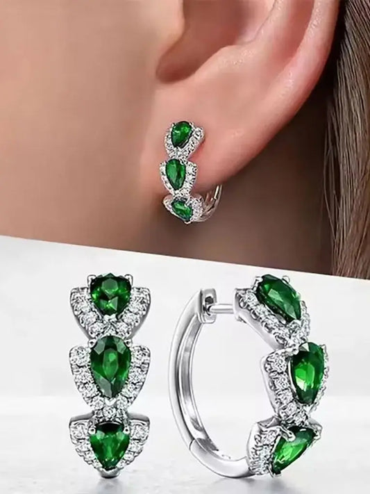 Luckacco Droplet Shiny Synthetic Gems Decor Hoop Earrings Elegant Simple Style Banquet Party Ear Ornament Female Gift
