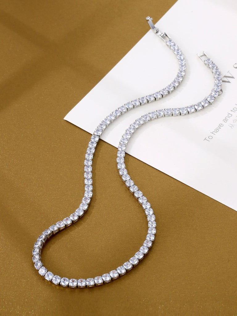 Trendy 4mm Lab Diamond Necklace White Gold Filled Party Wedding Necklaces For Women Bridal Tennis Chocker Jewelry Gift - luckacco