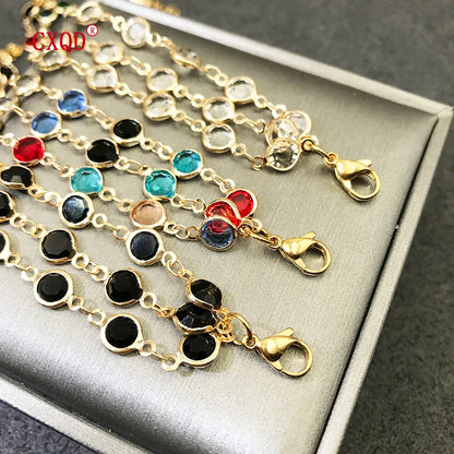 Luckacco Beautiful Fashion Multicolor Stainless Steel Lobster Clasp Glass Copper Combination Golden Bracelets For Women Girls Kids Gift