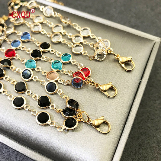 Luckacco Beautiful Fashion Multicolor Stainless Steel Lobster Clasp Glass Copper Combination Golden Bracelets For Women Girls Kids Gift