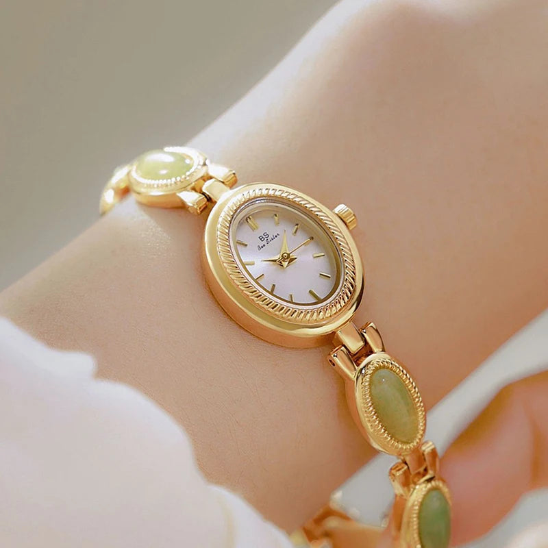 luckacco oval rhinestone 2025 ladies wrist watches top brand luxury for women bracelet watches gold relogio feminino dropshipping fashion