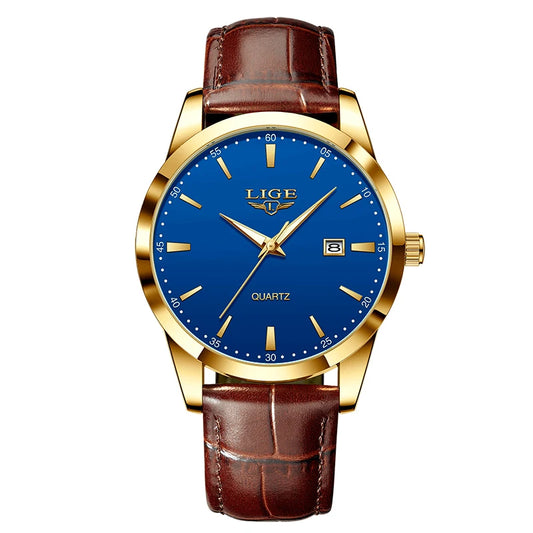 Luckacco LIGE Military Watch For Men Fashion Business Watch Men Casual Leather Sport Waterproof Men's Quartz Wristwatches Reloj Hombre