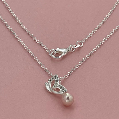 Luckacco Exquisite 925 silver jewelry, butterfly pearl pendant with diamonds and a thin chain, elegant style