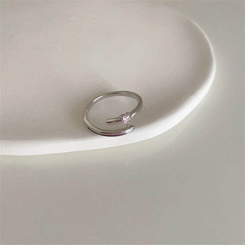 luckacco pink crystal irregular heart rings creative zircon bowknot opal love heart open ring y2k shiny rings for women party jewelry