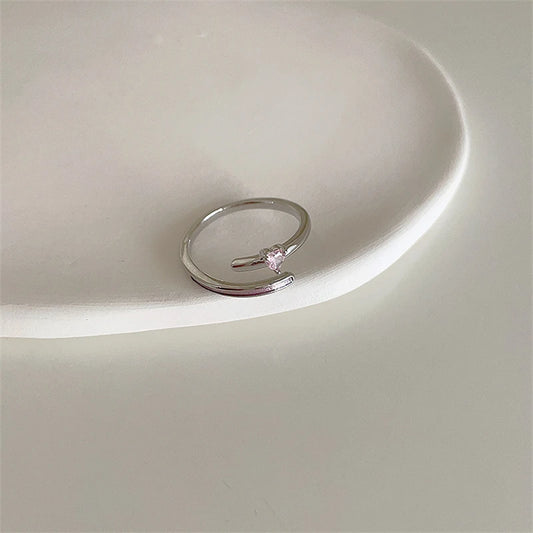 Luckacco Pink Crystal Irregular Heart Rings Creative Zircon Bowknot Opal Love Heart Open Ring Y2K Shiny Rings for Women Party Jewelry