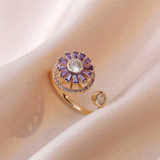 Luckacco Luxury Zircon Four-leaf Clover Rotating Ring Lucky Transfer Jewelry Gift for Children Tik Tok Same Style for Women for Friends
