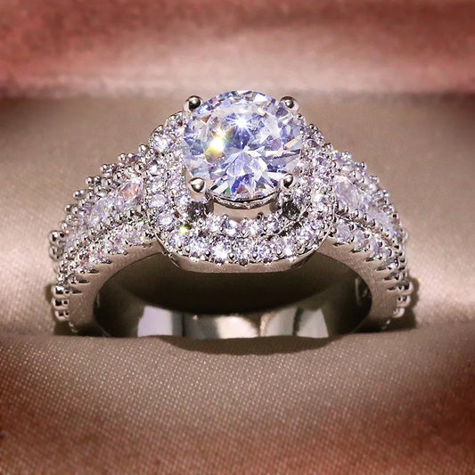Luckacco Women's 925 Sterling Silver Ring with Cubic Zirconia Engagement Party Jewelry Gift