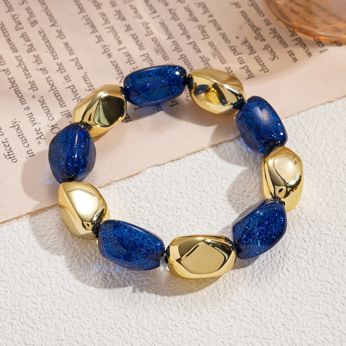 luckacco 7 styles trendy splicing acrylic round beads bracelets bohemian thick irregular resin elastic bangles retro jewelry for women f