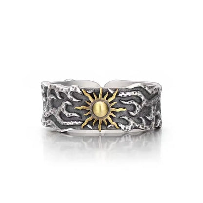 Luckacco Retro Golden Sun Ring For Men SIlver Color Punk Gothic Trendy Open Ring Handmade Designer Jewelry Unisex Accessories Lovers Gift