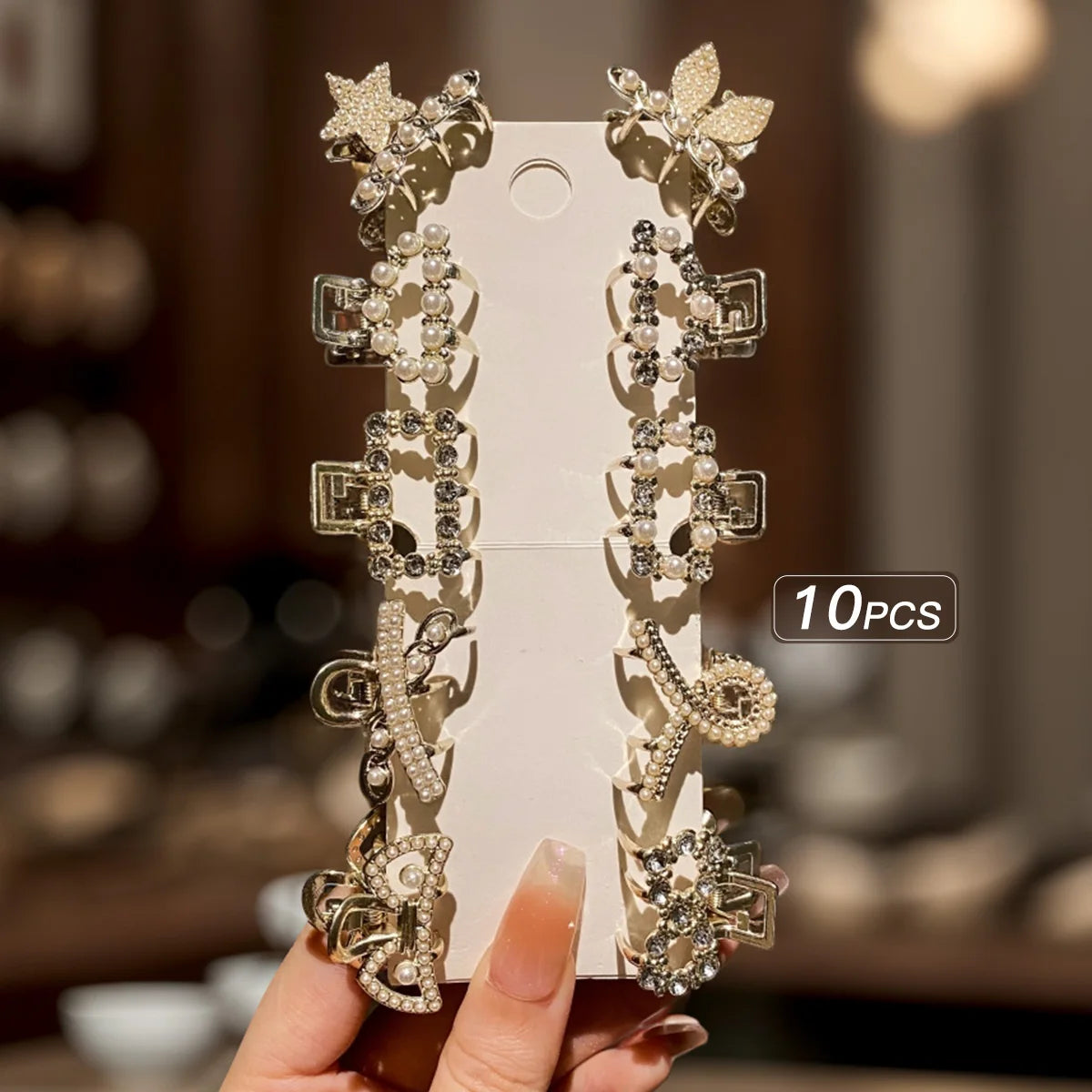 luckacco 10 alloy rhinestone hair clips, fashionable small grab hair accessories