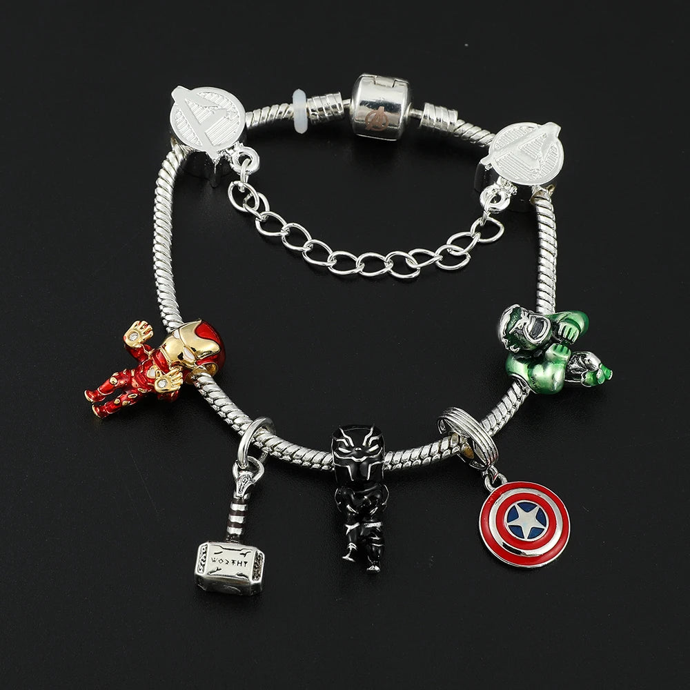 luckacco marvel superhero iron man pendant bracelet, avengers infinity stones, thor's hammer, aesthetic crystal beads, brand jewelry