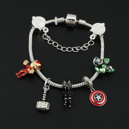 Luckacco Marvel Superhero Iron Man Pendant Bracelet, Avengers Infinity Stones, Thor's Hammer, Aesthetic Crystal Beads, Brand Jewelry