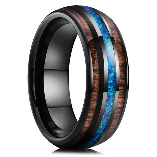 Luckacco Fashion 8mm Men Stainless Steel Rings Inlay Meteorite Abalone Shell Rings For Men Women Wedding Engagement Band Jewelry Gift