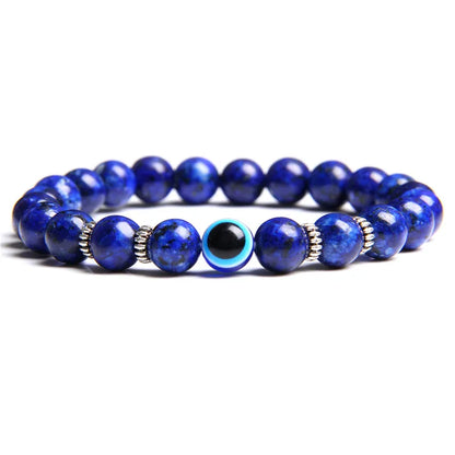 Luckacco Lucky Evil Eye Beads Bracelet Natural Stone Lava Hematite Bracelet Set Multilayer Bracelets Women Men Handmade Elastic Jewelry