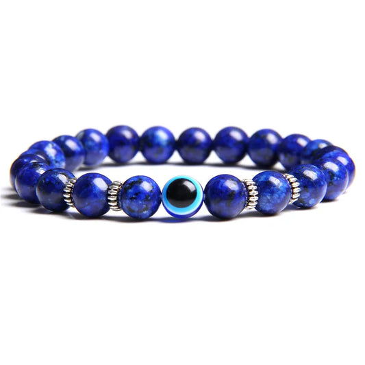 Luckacco Lucky Evil Eye Beads Bracelet Natural Stone Lava Hematite Bracelet Set Multilayer Bracelets Women Men Handmade Elastic Jewelry