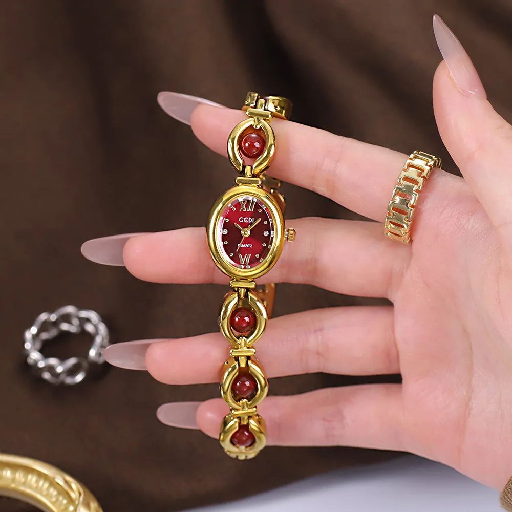 luckacco ladies watch light luxury brand national style zulu green bracelet advanced bead waterproof women fashion quartz wristwatches