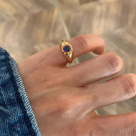 Luckacco Foxanry Gold Color Blue Zircon Star Tail Rings For Women Couples Exquisite Trendy Elegant Temperament Engagement Jewelry Gifts