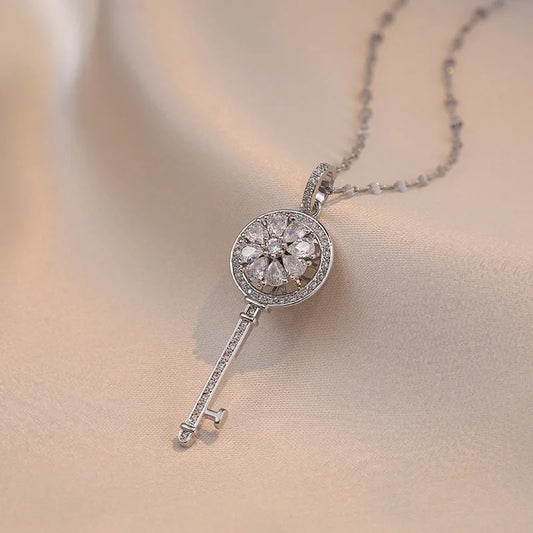 Luckacco Fashion Vintage Zircon Key Pendant Necklaces for Women Classic Stainless Steel Jewelry Accessories Gifts for Lover