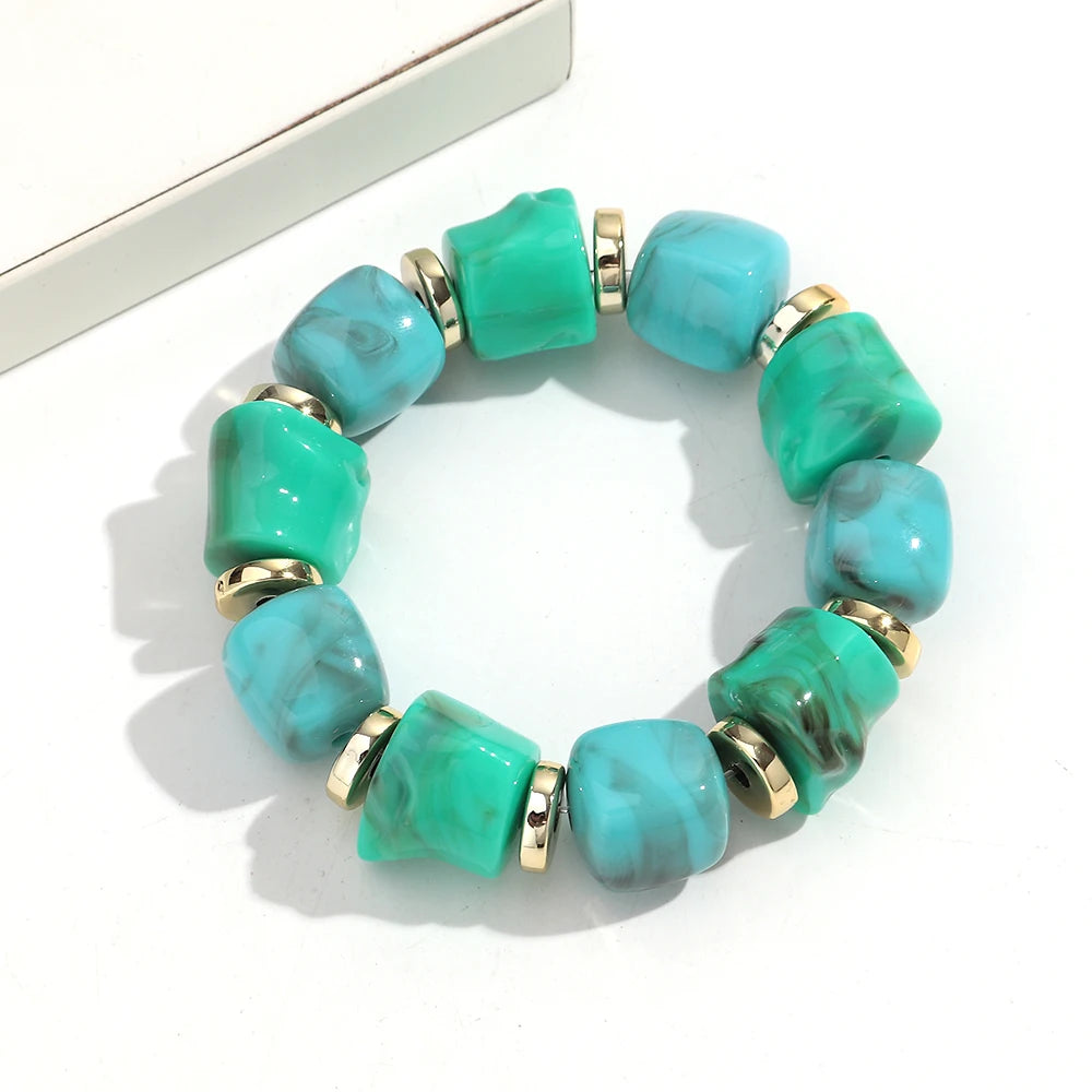 luckacco new acrylic irregular geometric handmade elastic bracelet for woman man colorful beaded statement bracelets unique jewelry gift