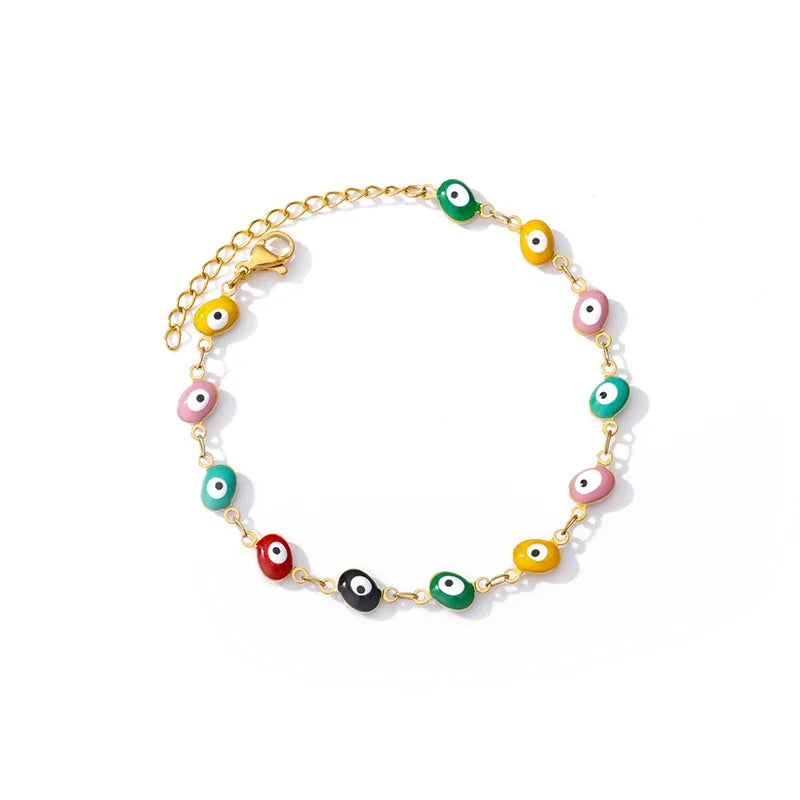 luckacco stainless steel evil eye bracelets for women men enamel round chain blue evil eye hand bracelet summer beach jewelry gift 2024