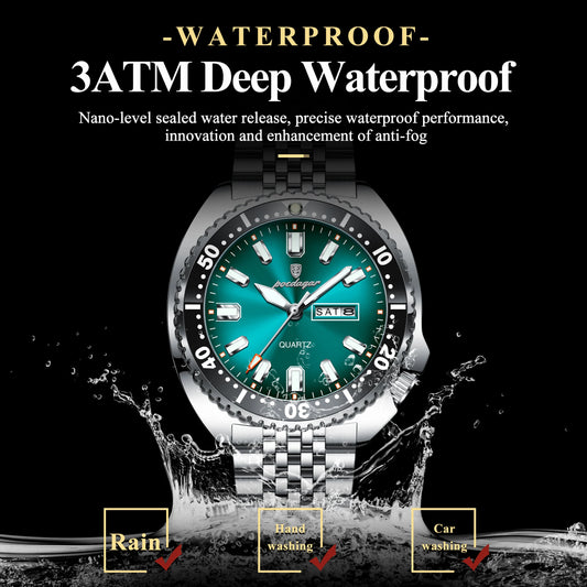 Luckacco POEDAGAR Business Men Watch Date Week Waterproof Luminous Luxury Man Wristwatch Sports Stainless Steel Men's Quartz Watches Male