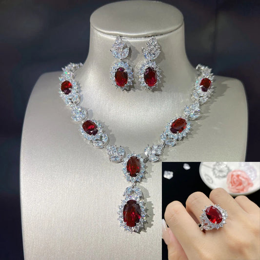 Luckacco Valuable Lab Jade Diamond Jewelry set 925 Sterling Silver Engagement Wedding Rings Earrings Necklace For Women Bridal Party Gift