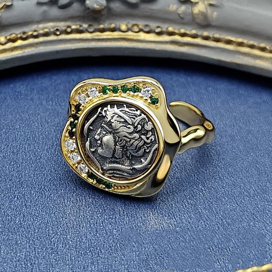 Luckacco New Ancient Coin Rings Female Niche High Luxury Light Luxury Mizunami Fairy Ancient Coin Rings Street PartyFashionBanquetJewelry