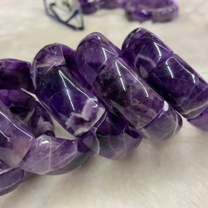Luckacco Natural Amethyst Stone Beads Bracelet Natural Energy Stone Bangle Gemstone Jewelry for Woman Birthstone for Aquarius for Gift