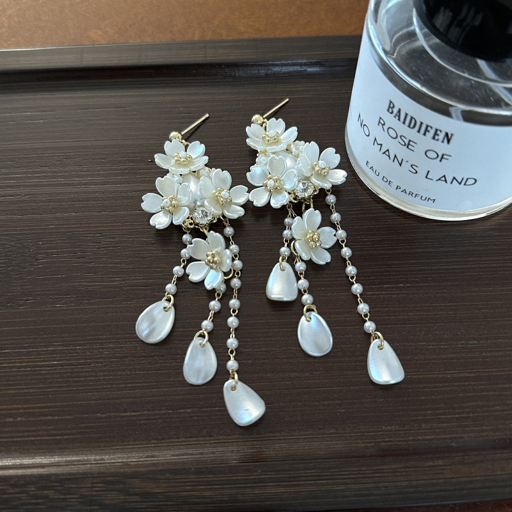 Korean Fashion Acrylic Flowers Women Earrings 2023 Trend New Long Pearl Tassel Fashion Brincos Jewelry Gift - luckacco