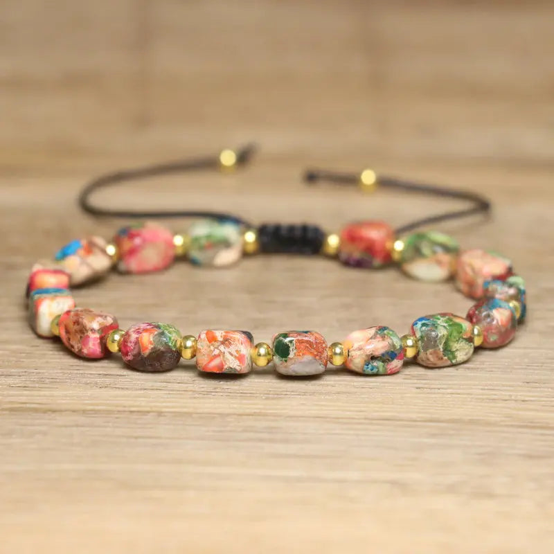 luckacco natural stone beaded bracelet, adjustable handcrafted bracelet, bohemian style, having the effect of calming the body and mind