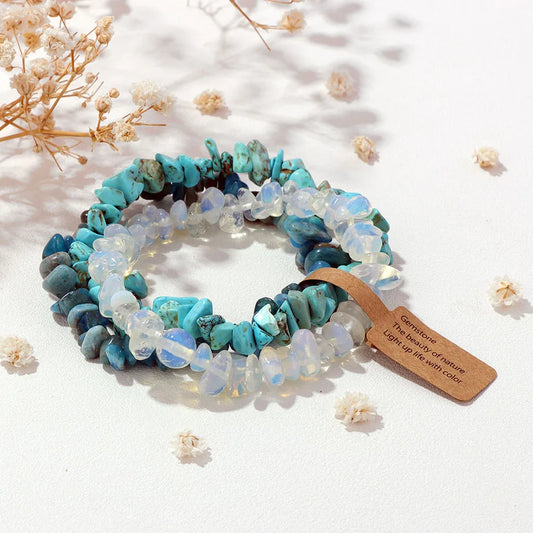 Luckacco 3PCS Natural Chip Stone Bracelet Set Irregular Fluorite Quartzs Stretch Bracelet With Tag Healing Jewelry Gifts For Women Men