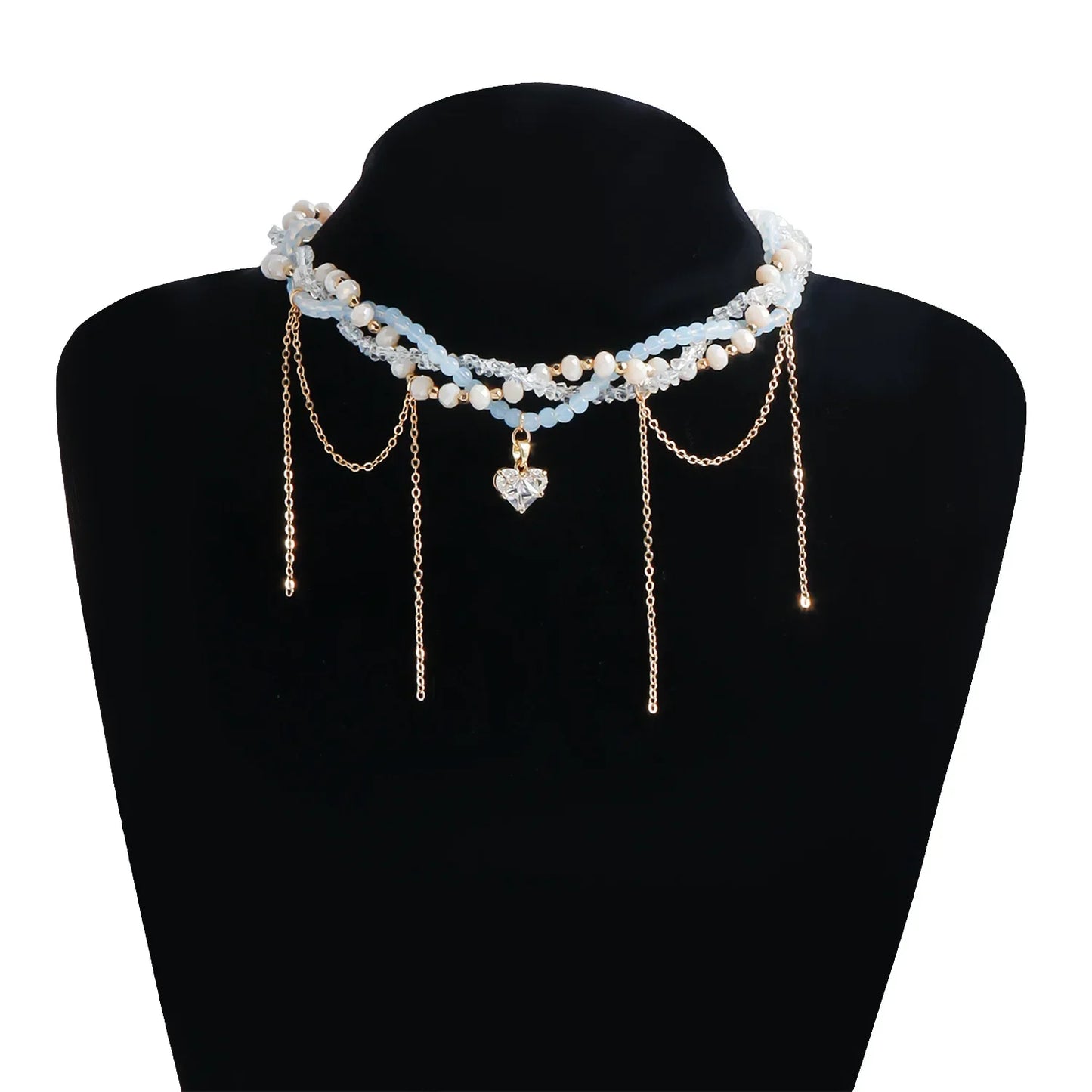 luckacco ins multi-layer imitation pearls multilayer tassels necklace cool cross star crystal tassels chokers necklace chain jewelry